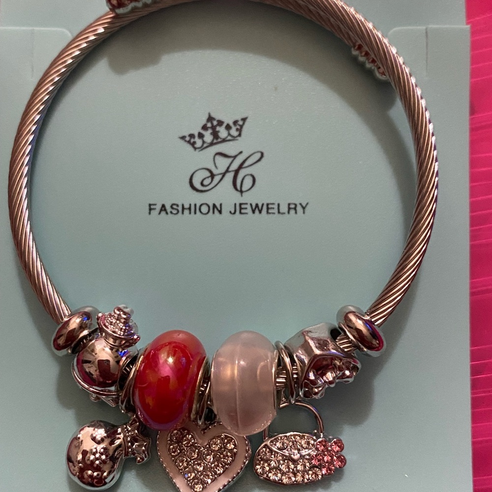 Silver and Red Charm Bracelet